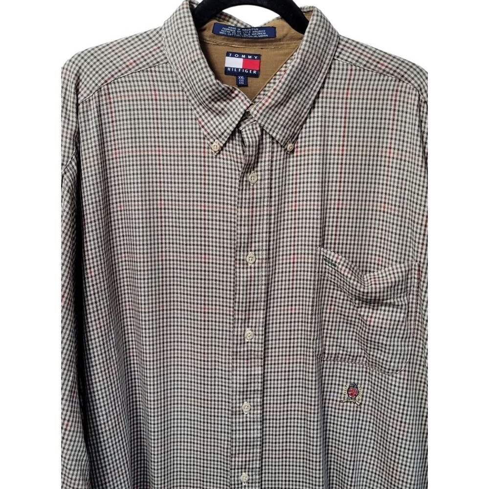Vintage Y2K Tommy Hilfiger Houndstooth Shirt Mens XXL Long Sleeve Button Down